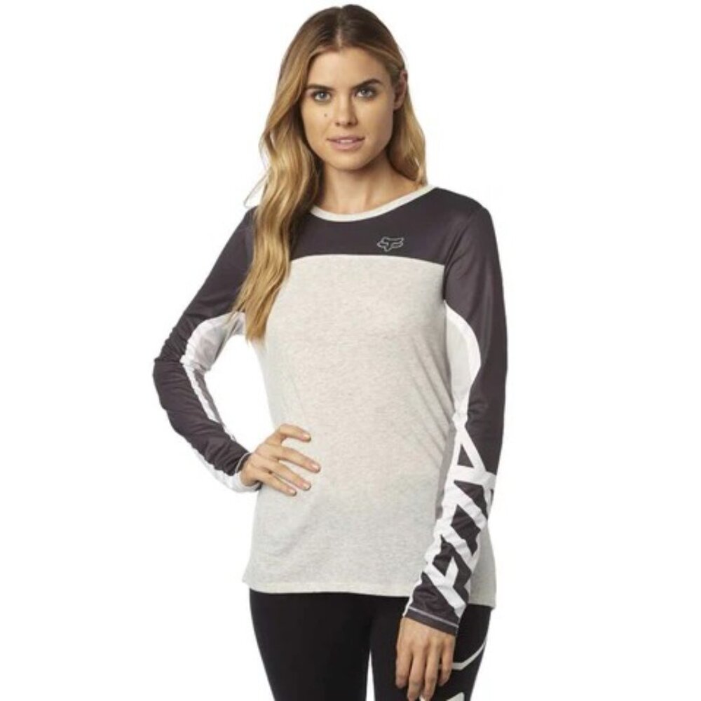Fox Racing Shirt Women's Grey Black Long Sleeve Moto Jersey Size Small - Picture 2 of 14